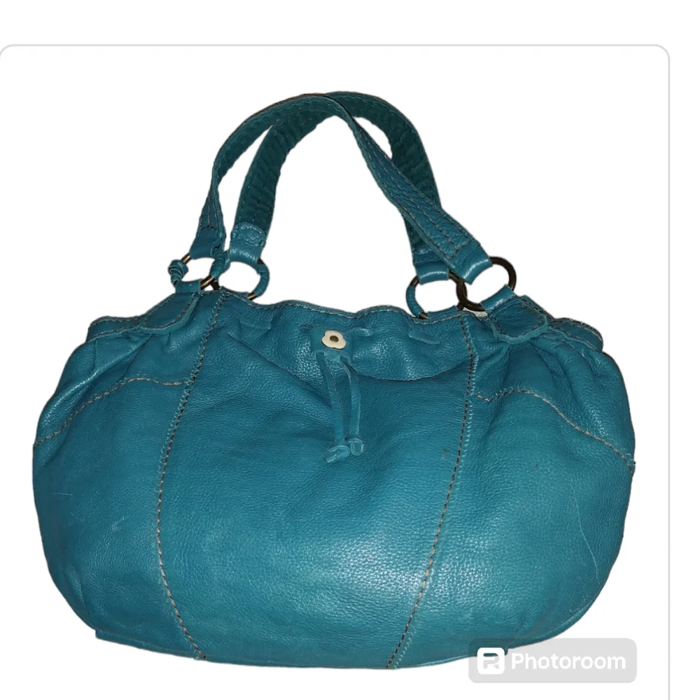 Vintage Lucky Brand Teal Blue Boho Pebbled Leather Hobo Shoulder Bag